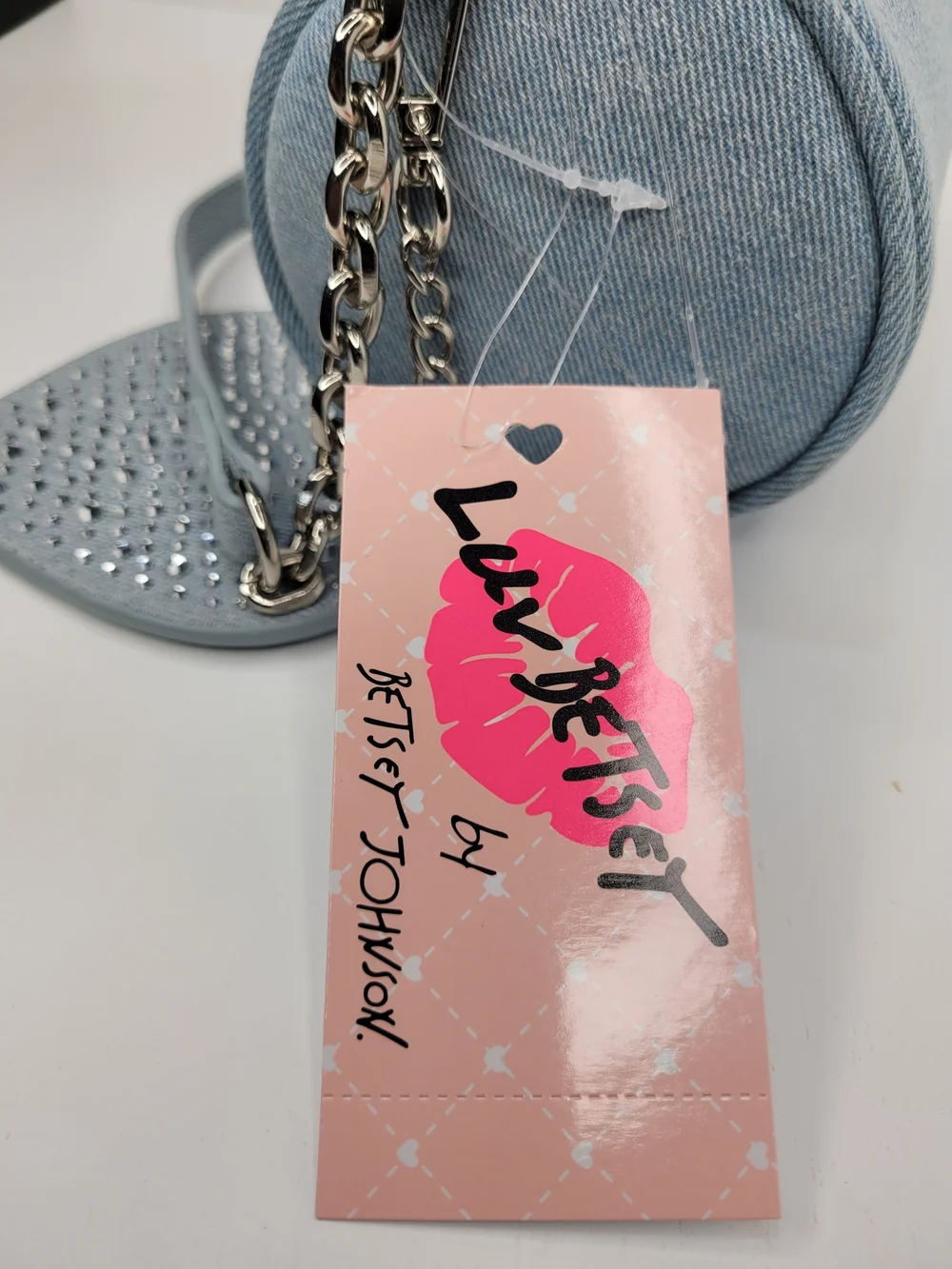👉✨️ Betsey Johnson Light Blue Denim Studded Barrel Shoulder Bag